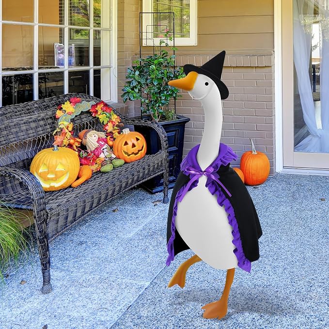 Witch Goose Outfit Halloween Costume for Lawn Decor, Cute Porch Goose Clothes for Outdoor Garden Yard Patio Cement Statue Art