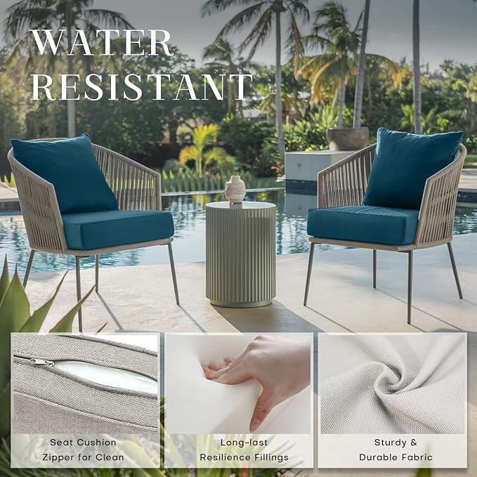 Luxury 24*24*6in Outdoor Patio Cushions, 2 Pieces Malachite Outdoor Cushion | 6in Outdoor Patio Cushions, Water-Resistant, Reversible, Removable Cover, for Patio Chairs Sofa Couch Loveseat