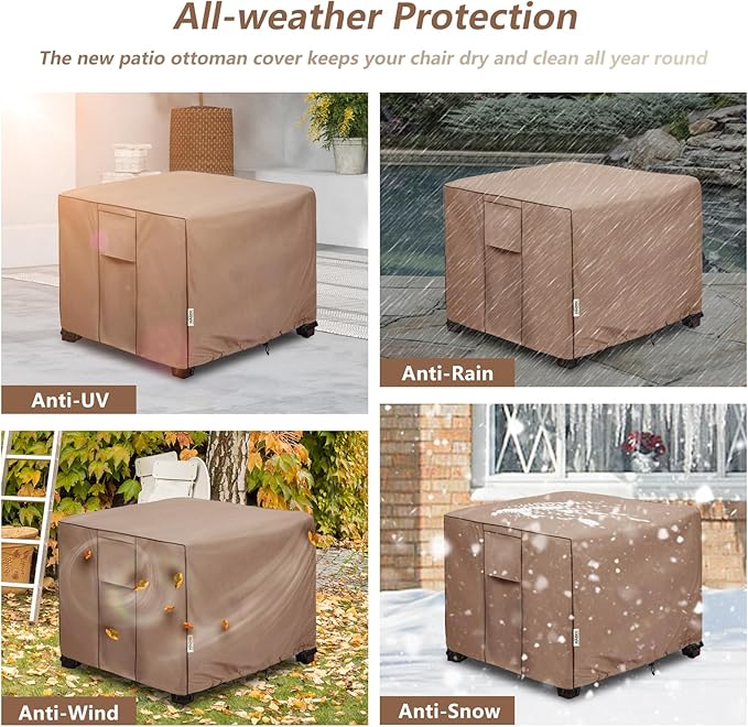 Patio Ottoman Cover Waterproof Square Outdoor Small Side Table Covers,22" W x 22" D x 18" H,Outdoor Rectangular Waterproof Table Cover(Brown)