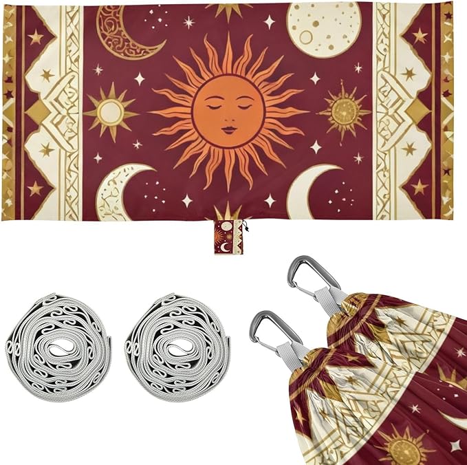 Sun Moon Stars Pattern Camping Hammocks Fabric Hammock for Outside Patio Backyard Poolside