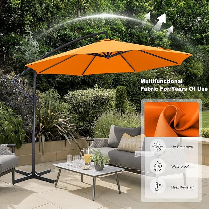 ABCCANOPY 10FT Cantilever Patio Umbrella with base included, 360° Rotation Outdoor Offset Umbrella for Backyard, Deck, Poolside (Orange)