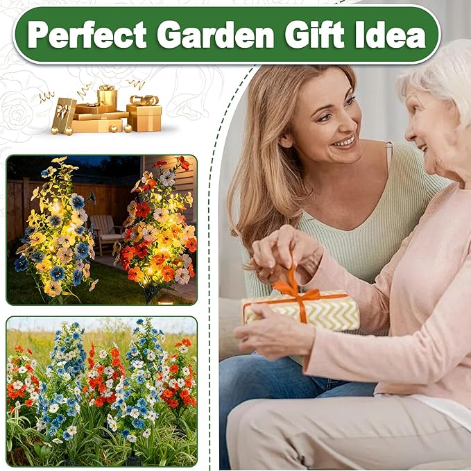 Solar Violet Garden Lights Outdoor 2 Pack, Realistic Violet Flower Design with Soft Glow, Upgraded Solar Panel, Decorative Lights for Lawn Patio Pathway Yard, Gift for Mom