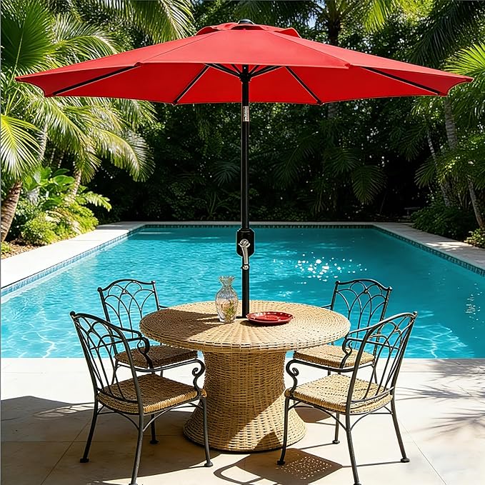 9FT Patio Umbrella Outdoor Table Market Umbrella with Push Button Tilt & Crank, 8 Sturdy Ribs Waterproof UV Protection Fade-Resistant for Garden, Deck, Backyard, Pool
