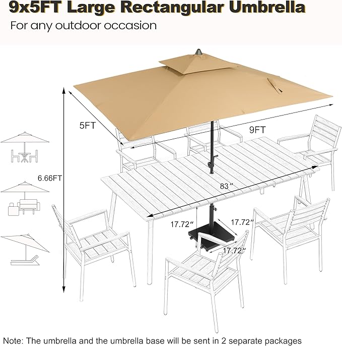 9-10ft Patio Umbrella with Base Included - Outdoor Table Umbrella with 2-Year Fade-Resistant Canopy, 43-lb Heavy-Duty Concrete Umbrella Stand with Wheel for Deck, Porch & Backyard