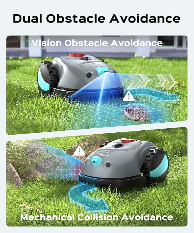 YARDCARE V100 Robotic Lawn Mower – Visual Navigation & Smart Obstacle Avoidance, Adjustable Cutting Height 0.8–2.4 in, Low-Noise Auto Mowing for Small Lawns up to 1,600 sq ft