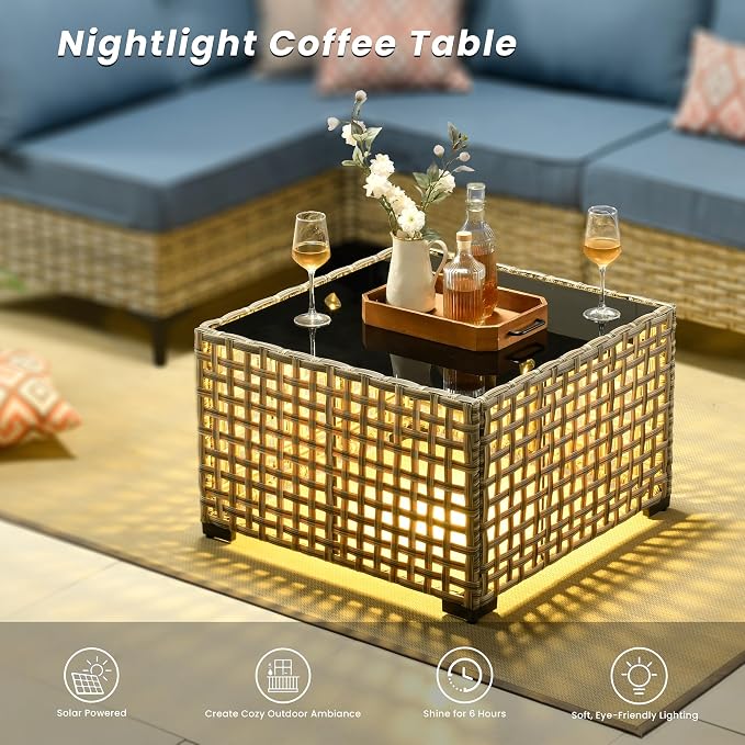 Outdoor Patio Furniture Sets,5 PCS Patio Conversation Set Outside Rattan Sectional Sofa with Coffee Table Fit Backyard Porch Garden Poolside Balcony