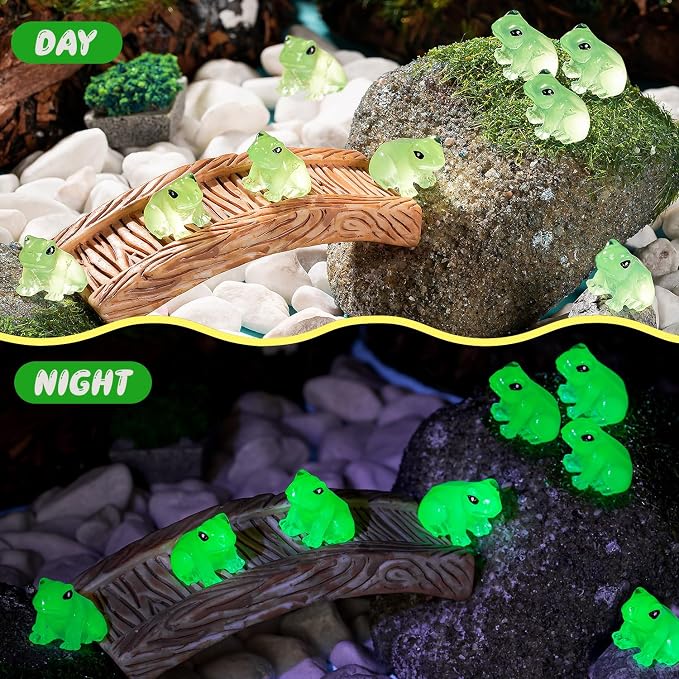 104PCS Luminous Mini Resin Frogs Green Frog Figurines Tiny Frogs for Micro | Cute Tiny Frogs Glow in The Dark, Micro Moss Landscape, Dollhoues, Terrarium Aquariums, Cake Decor, Hidden Games