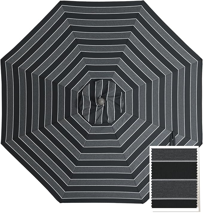 MASTERCANOPY 5-Year-Non-Fading Olefin 9FT Patio Umbrella Replacement Canopy for 8 Ribs- Gray & Black Multi-Stripes Canopy Only