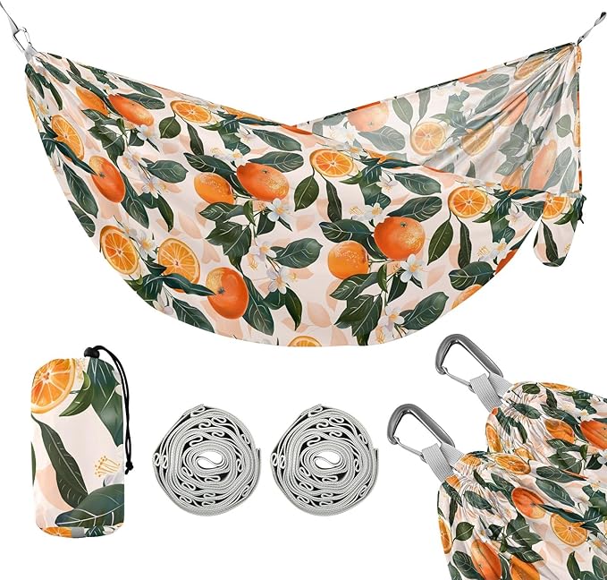 Camping Hammock Outdoor Hammocks for Outside Oranges Flowers Light Pink Beach Trees Portable Lightweight with Pockets Tree Straps Indoor Small