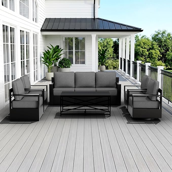 Outdoor Patio Furniture Set, 6-Piece Aluminum Patio Conversation Set All-Weather Metal Outdoor Sectional with 6 Inch Thick Cushions, Deep Setting for Garden, Outside and Porch, Grey