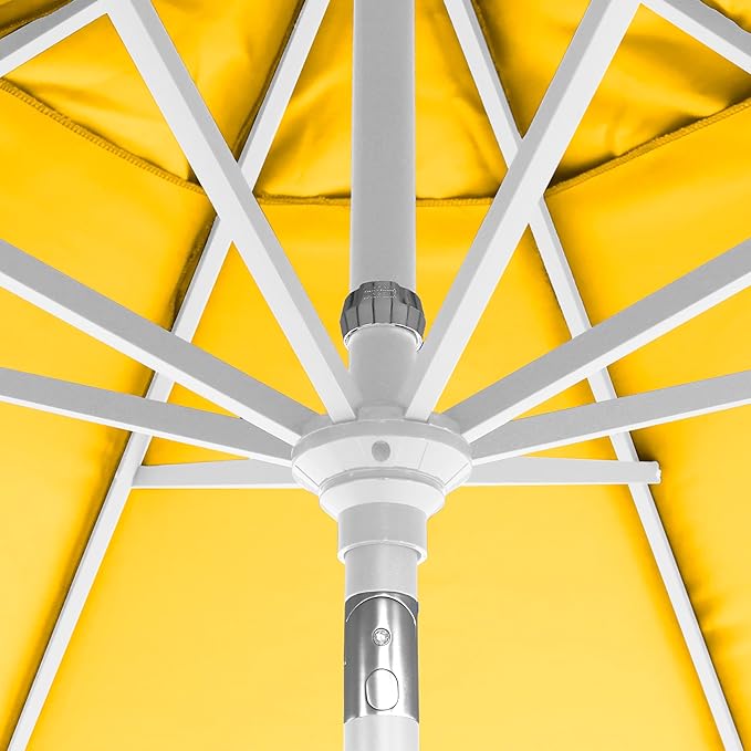 California Umbrella 12-Year-Non-Fading, 9Ft Premium Sunbrella Patio Umbrella, Hand-Crank, Button-Tilt, White Frame, Sunflower Yellow Fabric
