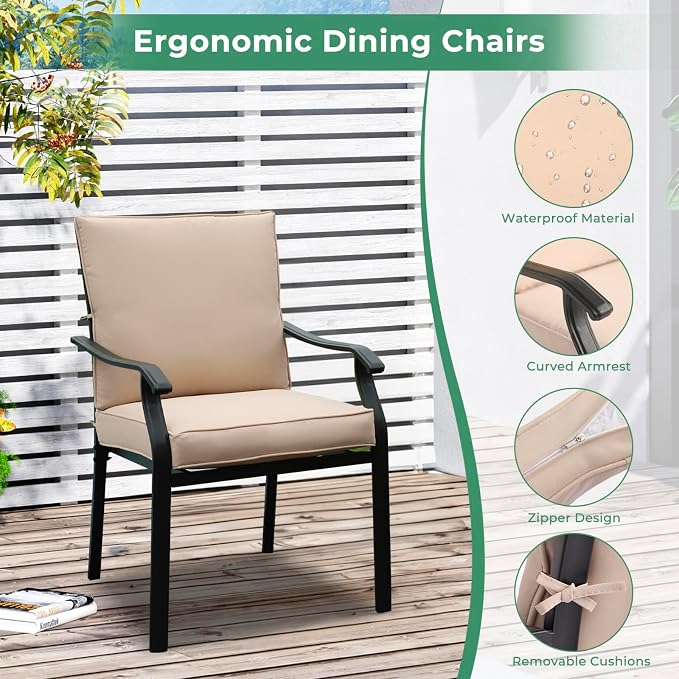 LVUYOYO 7-Piece Outdoor Patio Dining Set, Metal Stackable Chair & Rectangular Table Set, All-Weather Furniture for Backyard, Garden,Balcony,Porch (1 Rectangular+ 6 Dining Chairs)