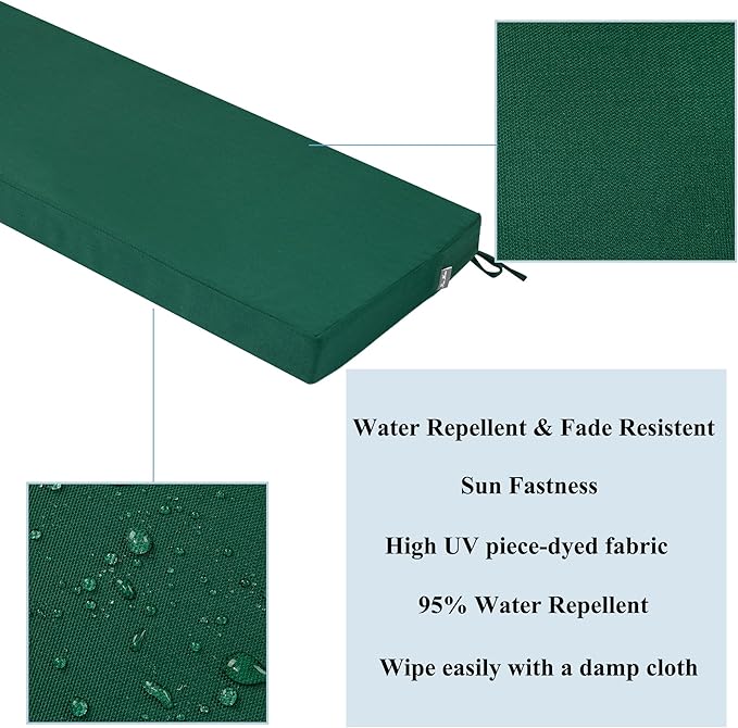 FUNHOME Outdoor Bench Cushion Covers,54" x 18" x 3", No Insert! Patio Bench Cushion Cover for Outdoor Furniture,Water Resistant Patio Loveseat Cover 1 Pack, Dark Green(Covers ONLY)