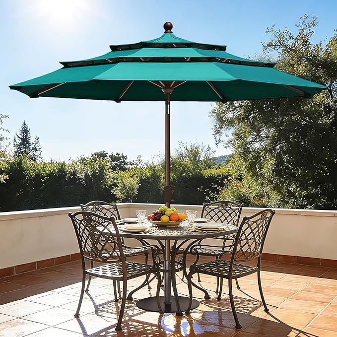 EliteShade USA 10-Year-Non-Fading 10ft 3-Tier Market Patio Umbrella, Commercial Grade Outdoor Table Umbrella with Crank Open, Windproof & UPF 50+ UV Protection, Heavy Duty Ventilation for Garden, Deck, Pool, Backyard, Beach & Bistro, Teal