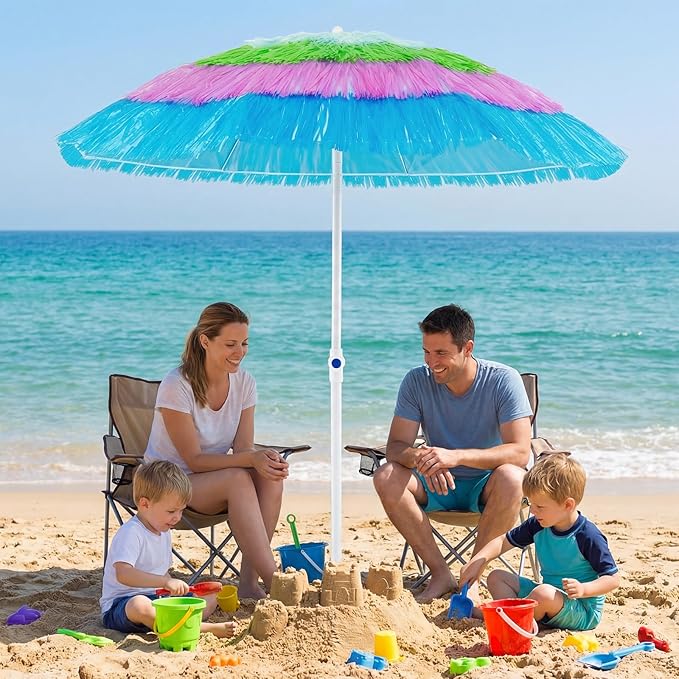 Tangkula 6FT Tiki Patio Umbrella, Hawaiian Style Thatched Market Table Umbrella with Carrying Bag, Tilt Design, 8 Ribs, Tropical Outdoor Umbrella for Beach Patio Garden Pool Backyard