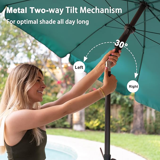 AMMSUN Patio Umbrella, 6.5 ft Outdoor Table Umbrella with Tilt Steel Pole, UPF50+ Protection, Great for Outdoor Garden Backyard, Turquoise Green