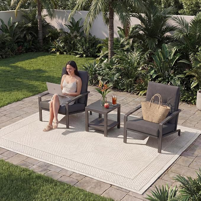 Patio Furniture Set, 3 Pieces Outdoor Patio Furniture with Coffee Table Set, Metal Patio Conversation Sets with Washable and High-Resiliency Sponge Cushions,Upgarded Grey