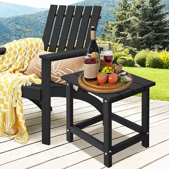 LZRS HDPE Adirondack Side Table - Small Outdoor Table for Patio, Deck, Garden & Poolside,Eco-Friendly,Sturdy and Easy Assemble, Black