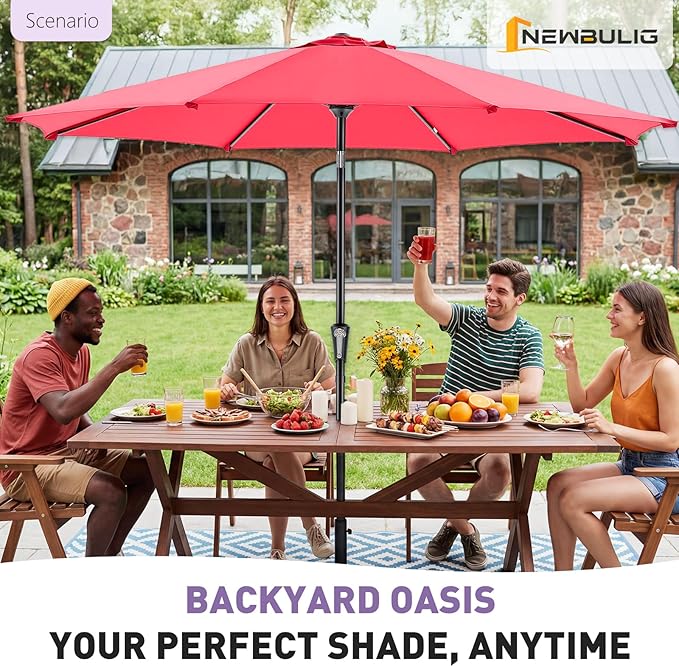 NEWBULIG Patio Umbrella, Outdoor Table Umbrellas with Push Button Tilt and Crank, Sturdy Ribs, Waterproof, UV Protection and Fade Resistant, for Pool, Garden, Market, Backyard
