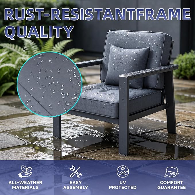 Premium Aluminum Patio Furniture Set 5 Piece,Outdoor Conversation Set with Wide Armrests,5" Thick Cushions, Olefin Fabric,Rustproof Metal Frame,Deep Seating Patio Sofa Set for Backyard,Deck,villa,Gray