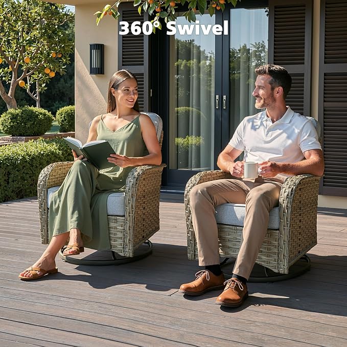 CAODOC 11-Piece Outdoor Sectional Sofa Set w/ 54" Fire Pit – L-Shaped Wicker Patio Furniture, Deep Seating & Swivel Rockers,Gray