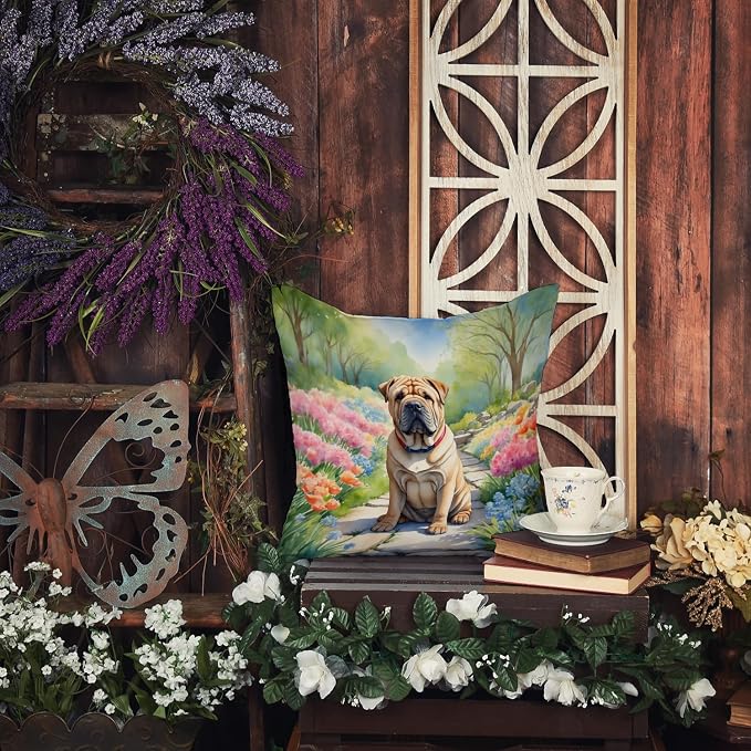 Caroline's Treasures Shar Pei Spring Path Throw Pillow Machine Washable, Indoor Outdoor Decorative Pillow for Couch, Bed or Patio, 18Hx18W