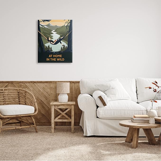 Stupell Industries Home In Wild Mountainside River Landscape Hammock Girl, Design by Omar Escalante, Yellow, 24 x 30