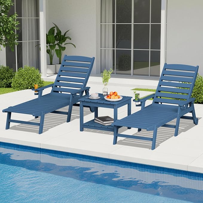 SERWALL Patio Side Table, Double Layer Outdoor End Table for Chairs Set, Blue