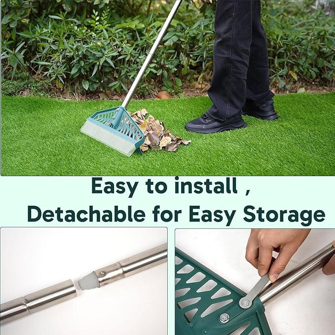 YEELOR Artificial Grass Rake Innovative Double Sided Turf Rake, 60-Inch Adjustable Handle for Cleaning and Fluffing Artificial Turf, Lawns, Carpets, Patios – Removes Leaves, Pet Hair & Debris