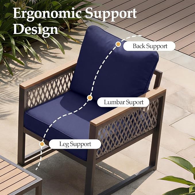 UPHA 7 Pieces Patio Furniture Set with 42" Propane Gas Fire Pit Table, Metal Outdoor Sectional Couch Set with Loveseat & 3-Seat Sofa, Modern Patio Conversation Set for Porch Balcony Deck, Navy Blue
