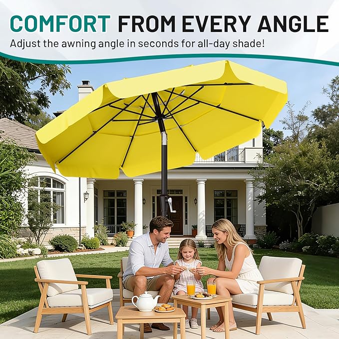 AreShark 9FT 3-Tiers Patio Umbrella with Valance, Outdoor Umbrellas with Crank/Tilt, Table Market Umbrella Vented w/ 8 Sturdy Ribs for Garden, Deck, Backyard, and Pool, Yellow
