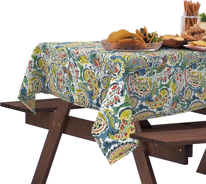 DYTXIII Outdoor Rectangle Tablecloth with Umbrella Hole and Zipper 84" x 60", Water Repellent Floral Picnic Cover, Fade & Wrinkle Resistant Tablecloth for Patio/Garden/Party Table, Paisley Paradise