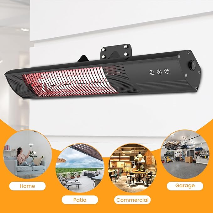 Heating Wall-Mounted Outdoor Heaters for Patio, Indoor/Outdoor Hanging Electric Patio Heater 1500W 3 Heat Modes with Remote, Infrared Outdoor Heater IP55 Resistant, 24H Timer, Black