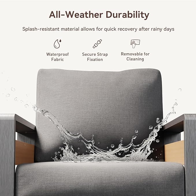 Aoxun Aluminum Patio Furniture Set, 7 Seats Luxury Metal Patio Furniture with Coffee Table, Thick Cushions and Waterproof Cover, Modern Outside Sectional Set for Backyard/Garden/Poolside, Dark Grey