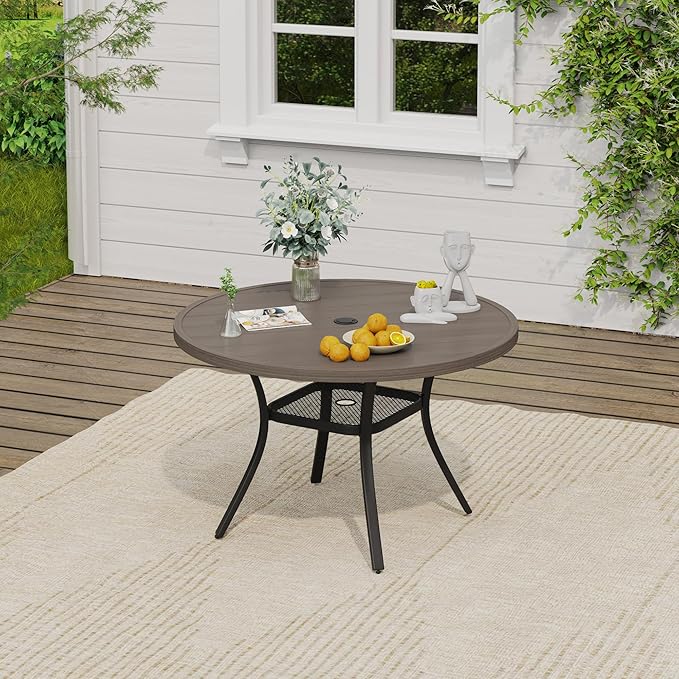 VICLLAX Outdoor Table and Chairs Set for 4, Patio Dining Set of 40.7" Metal Round Patio Table with Umbrella Hole & 4 Swivel Outdoor Dining Chairs for Backyard Lawn, Grey & Antique Grey