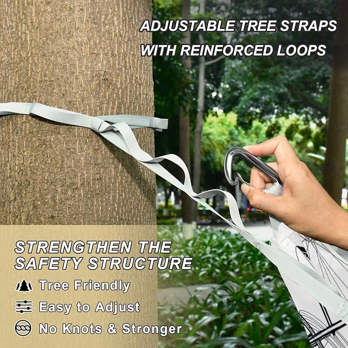 Bike Print Camping Hammock, Portable Lightweight Single Hammock with Tree Straps and Aluminum Carabiners, 114" x 54" Travel Hammock for Hiking Backpacking Beach