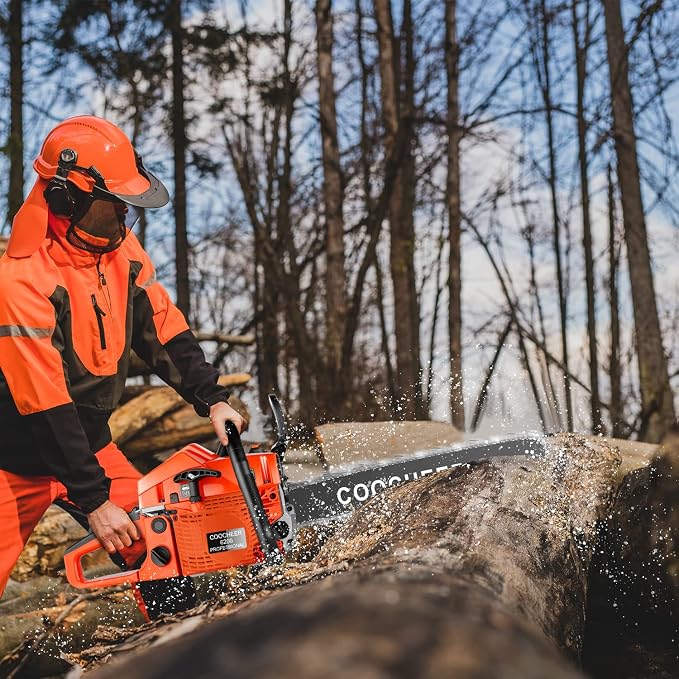 COOCHEER 62CC Gas Chainsaw 20 Inch, 3.5 HP 2-Stroke Chainsaw Gas Powered with Carrying Bag & Tool Kit, Chainsaws for Wood Cutting, Tree Trimming, Farm Use (Orange-Red)