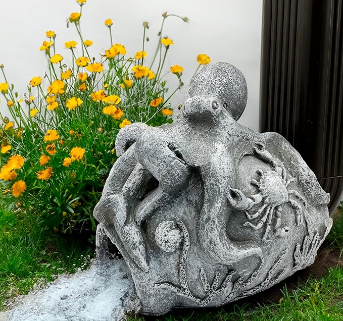 Teaeeno Real Octopus Gutter Downspout Extension Decor,Animal Gutter Downspout Decorative,3''x4'' Downspout Extender Diverter Splash Block Sculpture Outdoor Decor,Outdoor Garden Animal Statue Ornament