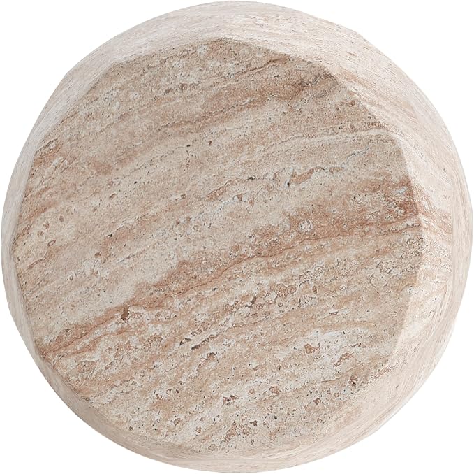 15.25" Outdoor Indoor Lightweight Concrete Round Side Table,Beige | Travertine Finish