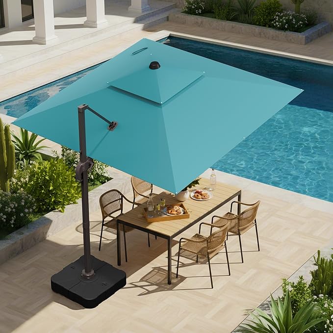 10x10 FT Patio Umbrella, Large Cantilever Double Top Heavy Duty Offset Umbrellas with 360° Rotation, Outdoor shade for Garden Deck Pool, Turquoise