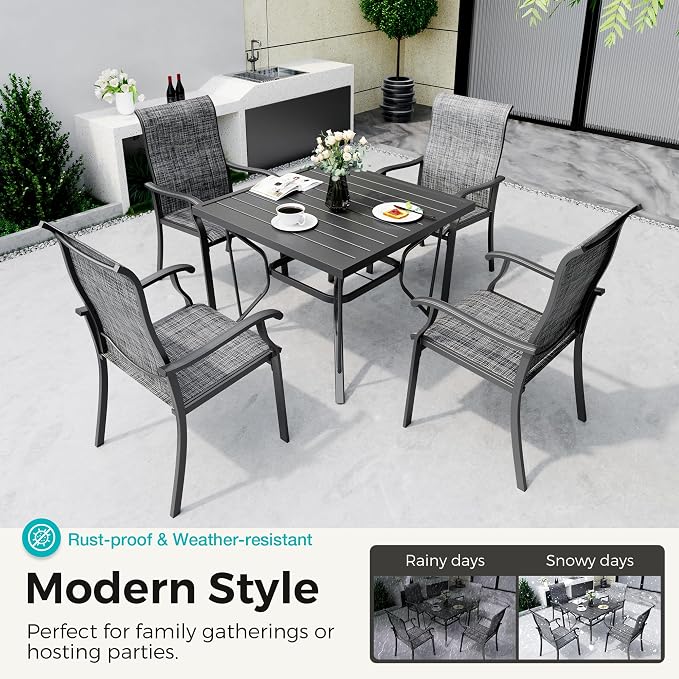 Pamapic 5-Piece Outdoor Dining Set, Patio Dining Set for 4, All-Weather Outdoor Patio Set with 4 Regular Chairs for Garden, Poolside, Deck，Gray