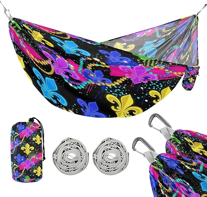 Hammocks for Outside Mardi Gras Elements Camping Hammock Portable Hammocks with Tree Straps and Carry Bag Camping Accessories for Hiking Beach Outdoor