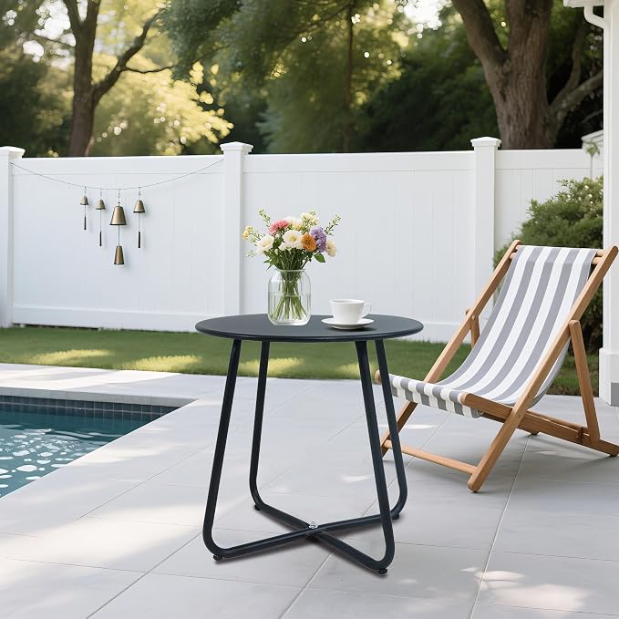 Outdoor Side Table Metal - Portable Accent Table, Multi-Functional End Table for Patio, Balcony, Bedroom & RV Use