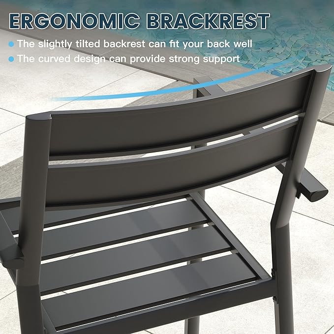 VICLLAX Patio 7 Pieces Outdoor Dining Set, Wrought Iron Metal Outdoor Table and Chairs Set, 47" Round Table with Umbrella Hole and 6 Stackable Chairs for Lawn, Garden, Porch, Black