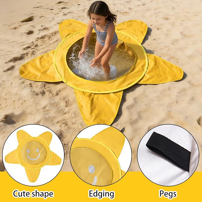 RunNico Pop Up Beach Pool, Portable Toddler Beach Pit with Water Bag and Storage Bag, Cute Shape Beach Pool Puddle for Outdoor Summer Beach Camping Traveling Vacation (Starfish)