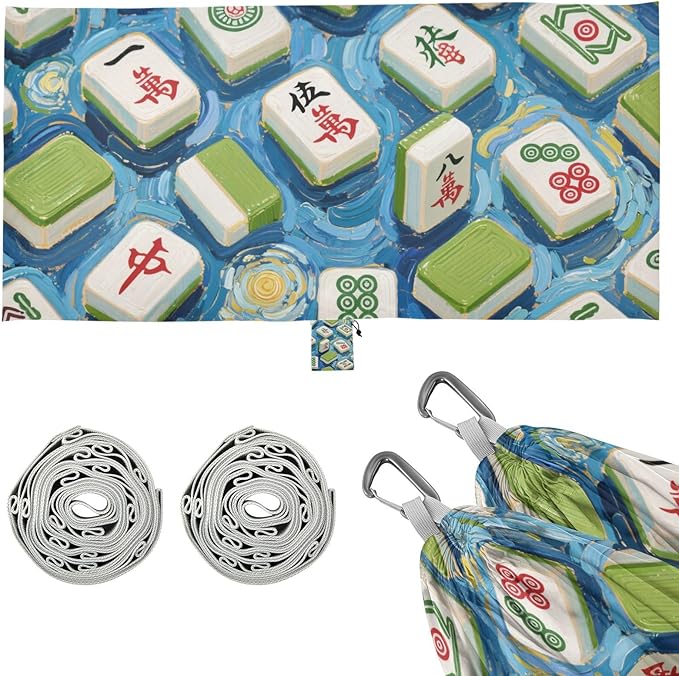 Art Painting Blue Chinese Mahjong 330lb Capacity Hammocks with Hanging Rope Portable Hammock for Outside Patio Backyard Poolside soporte para hamacas para adultos