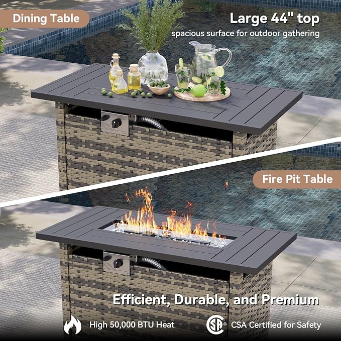 LazySunsets Luxury Patio Furniture Set with Fire Pit Table，All-Weather Patio Sectional Sofas with Thickened Cushions, 9 Piece Outdoor Furniture Sectional Set with Swivel Rocker Chairs of 2，Black