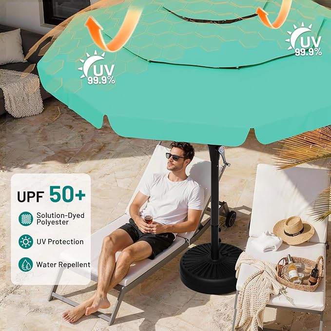 AreShark 9FT 3-Tiers Patio Umbrella with Valance, Outdoor Umbrellas with Crank/Tilt, Table Market Umbrella Vented w/ 8 Sturdy Ribs for Garden, Deck, Backyard, and Pool, Aqua Sky
