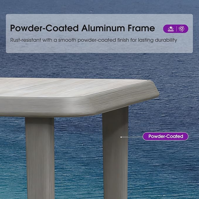 PURPLE LEAF Bar Height Table Patio Square Table Dining Coffee Kitchen Breakfast Bistro Outdoor Pub Bar Table for Garden Balcony, Light Grey