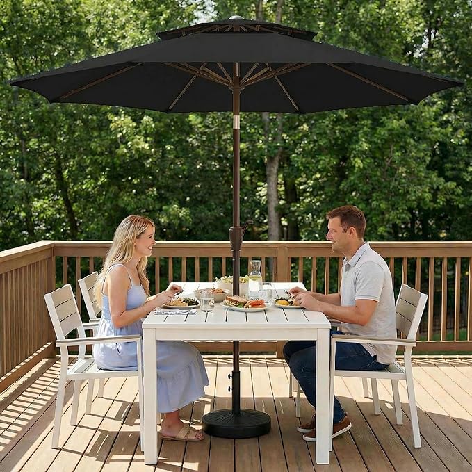 Outdoor Patio Umbrella, 2 Tiers Market Table Umbrella with 8 Sturdy Ribs, Push Button Tilt and Crank, UPF50+ UV Protection for Deck, Pool, Garden and Backyard